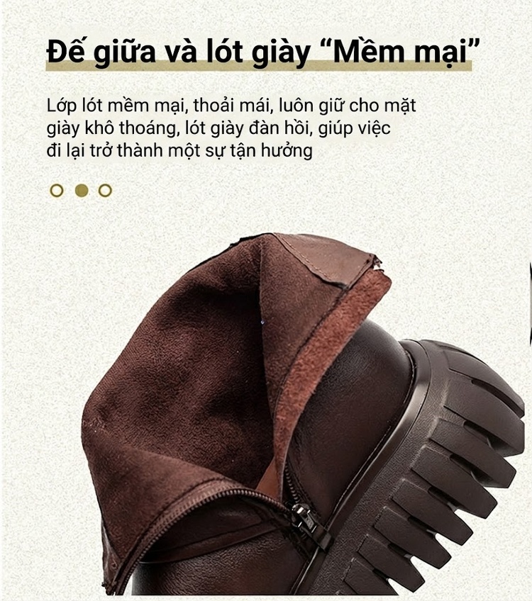 Boot Nữ Da Bò Cổ Ngắn Đế Dày Chiều Cao Đế Khoảng 5cm Màu Đen, Nâu chi tiết 6