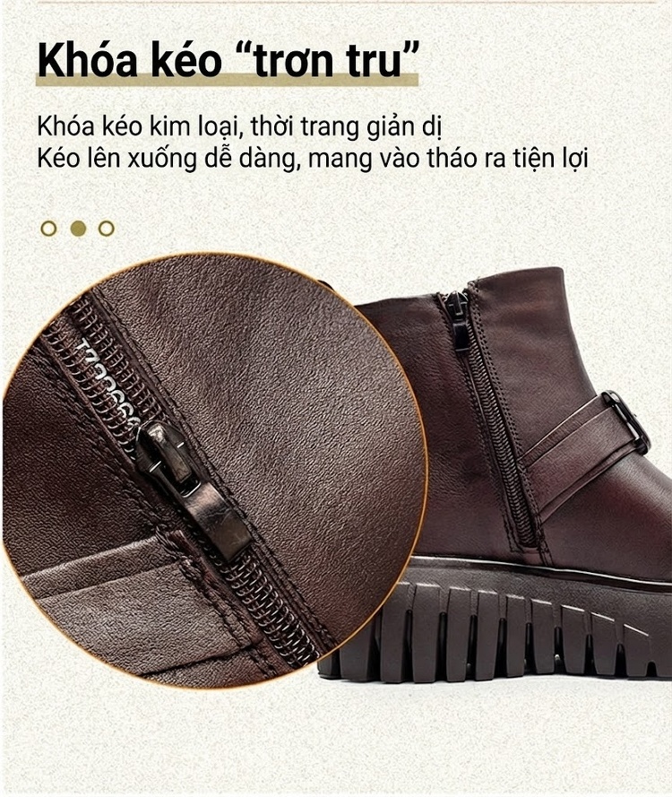 Boot Nữ Da Bò Cổ Ngắn Đế Dày Chiều Cao Đế Khoảng 5cm Màu Đen, Nâu chi tiết 7