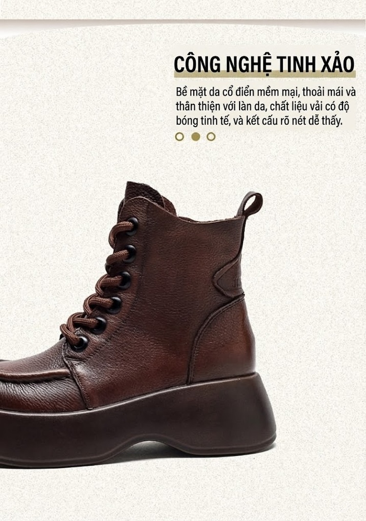 Boot Nữ Da Bò Cổ Ngắn Đế Dày Chiều Cao Đế Khoảng 5cm Màu Đen, Nâu chi tiết 3