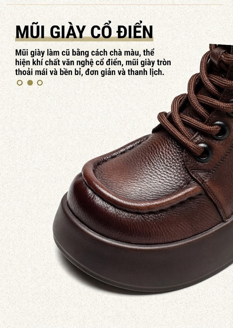 Boot Nữ Da Bò Cổ Ngắn Đế Dày Chiều Cao Đế Khoảng 5cm Màu Đen, Nâu chi tiết 4