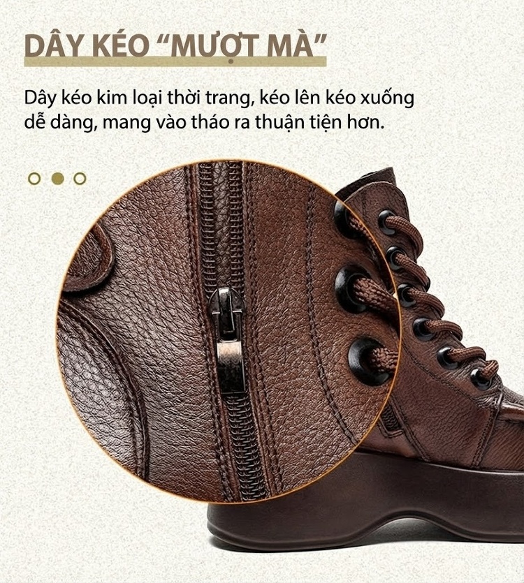 Boot Nữ Da Bò Cổ Ngắn Đế Dày Chiều Cao Đế Khoảng 5cm Màu Đen, Nâu chi tiết 7