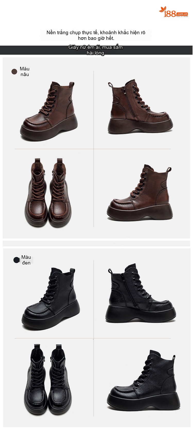 Boot Nữ Da Bò Cổ Ngắn Đế Dày Chiều Cao Đế Khoảng 5cm Màu Đen, Nâu chi tiết 15