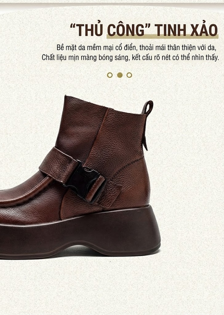 Boot Nữ Da Bò Cổ Ngắn Đế Dày Chiều Cao Đế Khoảng 5cm Màu Đen, Nâu chi tiết 2