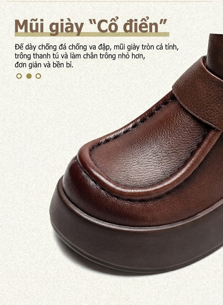Boot Nữ Da Bò Cổ Ngắn Đế Dày Chiều Cao Đế Khoảng 5cm Màu Đen, Nâu chi tiết 3