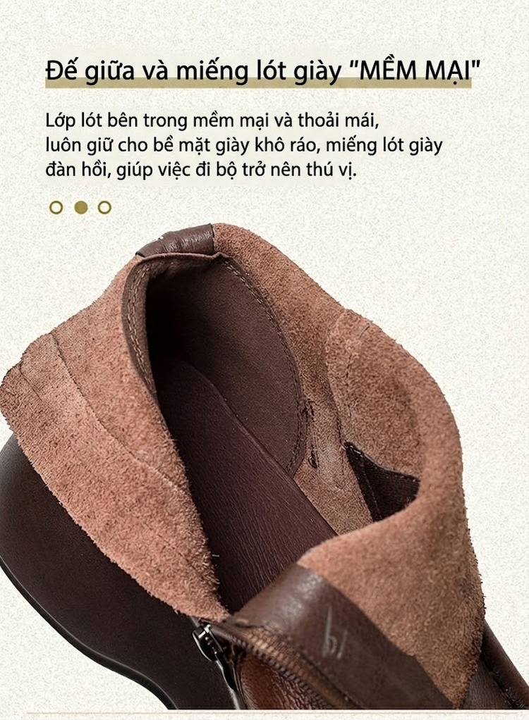 Boot Nữ Da Bò Cổ Ngắn Đế Dày Chiều Cao Đế Khoảng 5cm Màu Đen, Nâu chi tiết 5