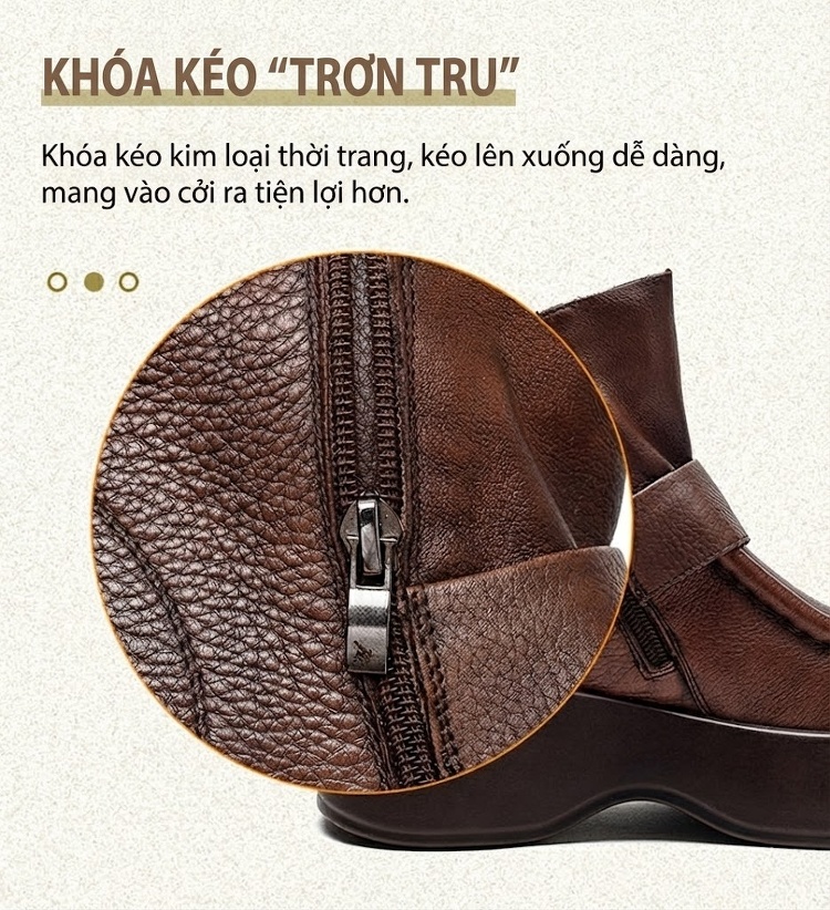 Boot Nữ Da Bò Cổ Ngắn Đế Dày Chiều Cao Đế Khoảng 5cm Màu Đen, Nâu chi tiết 6