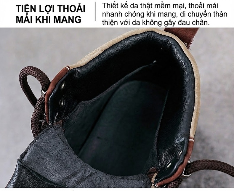 Boot Nữ Da Bò Cổ Ngắn Đế Dày Phong Cách Anh Quốc Chiều Cao Đế Khoảng 5cm Màu Đen, Nâu, Kem chi tiết 6