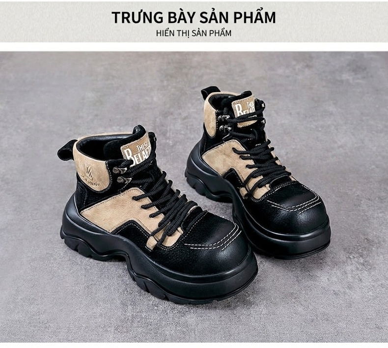 Boot Nữ Da Bò Cổ Ngắn Đế Dày Phong Cách Anh Quốc Chiều Cao Đế Khoảng 5cm Màu Đen, Nâu, Kem chi tiết 10