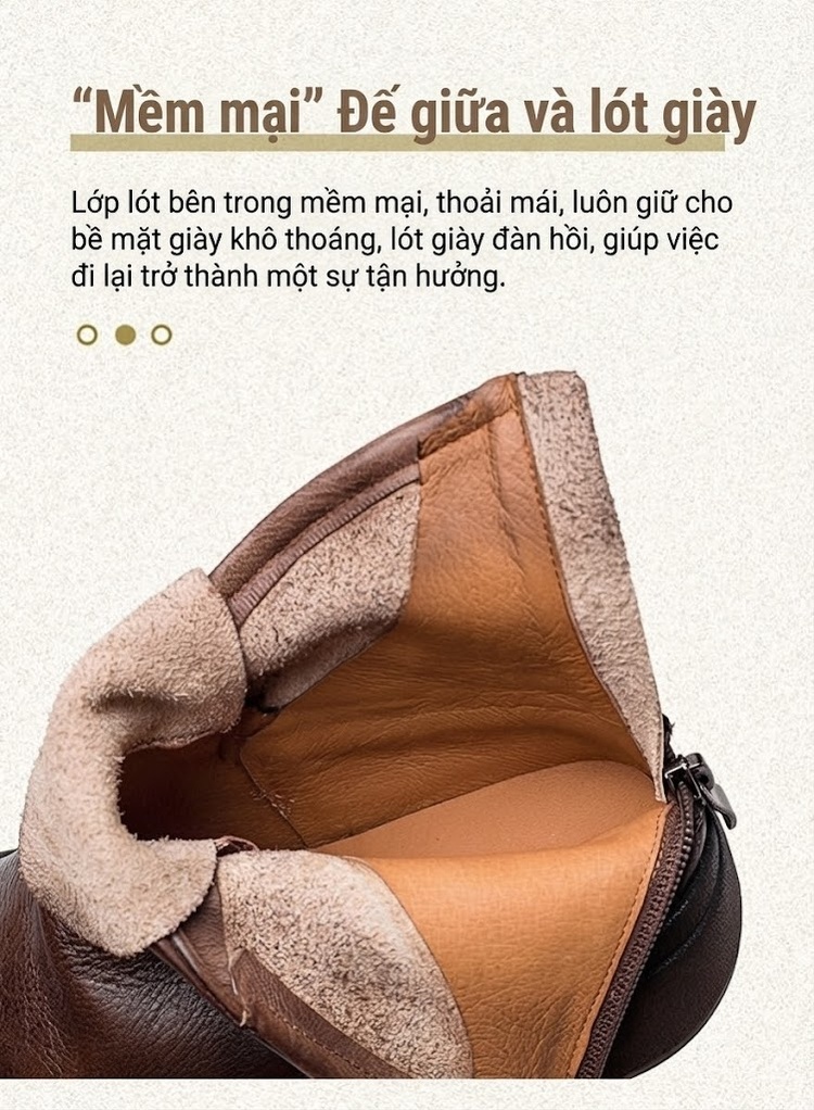 Boot Nữ Da Bò Cổ Ngắn Đế Dày Phong Cách Retro Chiều Cao Đế Khoảng 5cm Màu Nâu chi tiết 5