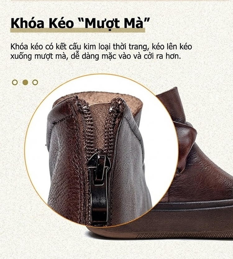 Boot Nữ Da Bò Cổ Ngắn Đế Dày Phong Cách Retro Chiều Cao Đế Khoảng 5cm Màu Nâu chi tiết 6
