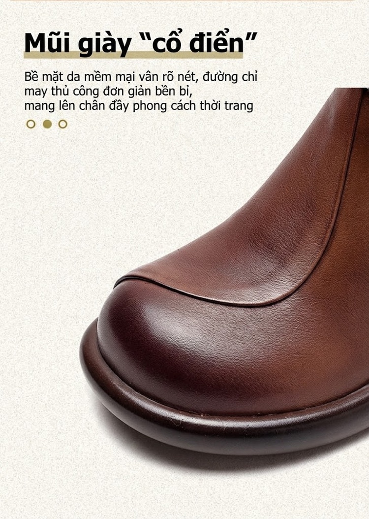 Boot Nữ Da Bò Cổ Ngắn Gót Vuông Chiều Cao Đế Khoảng 5cm Màu Đen, Nâu chi tiết 3