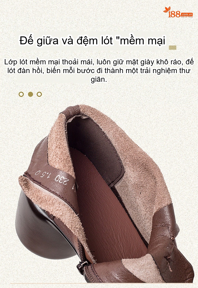 Boot Nữ Da Bò Cổ Ngắn Gót Vuông Chiều Cao Đế Khoảng 5cm Màu Đen, Nâu chi tiết 5