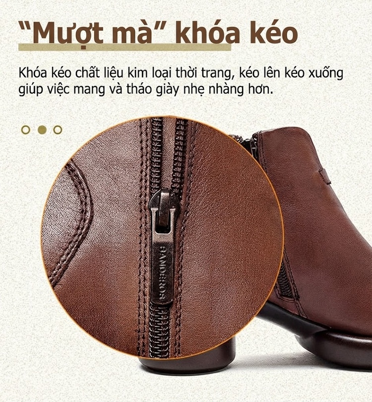 Boot Nữ Da Bò Cổ Ngắn Gót Vuông Chiều Cao Đế Khoảng 5cm Màu Đen, Nâu chi tiết 6