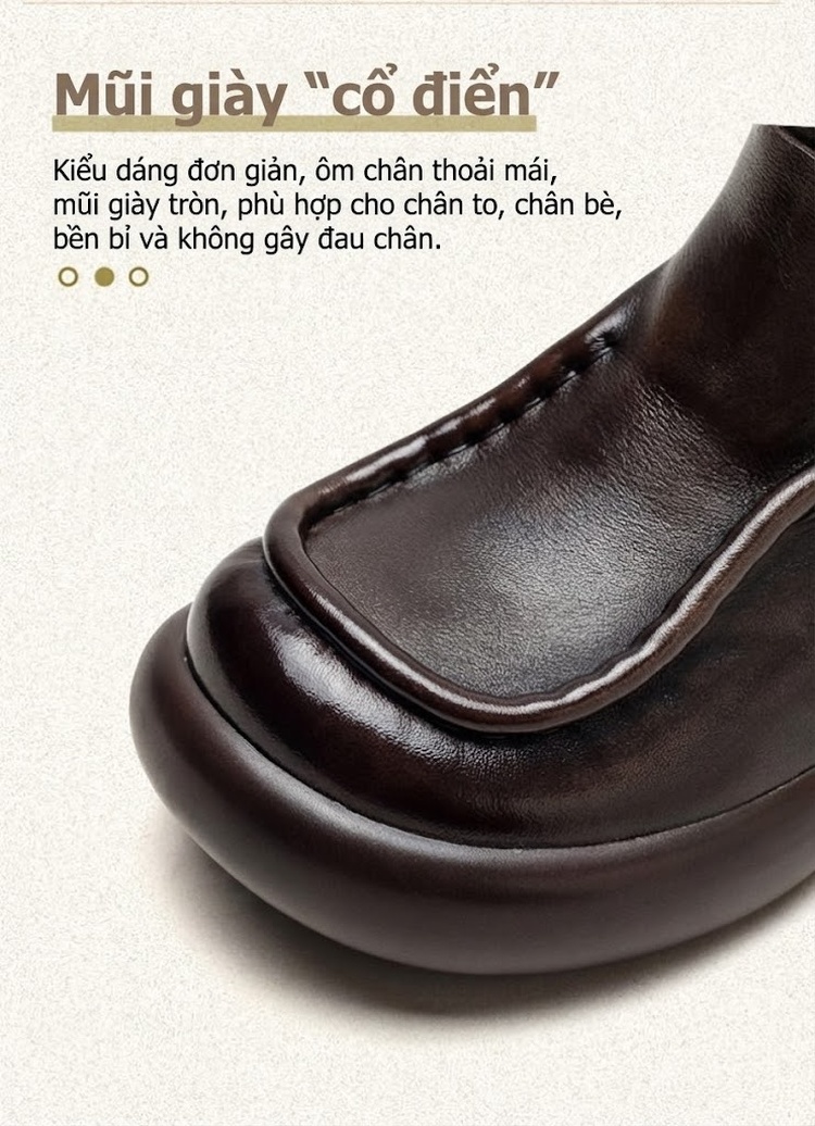 Boot Nữ Da Bò Cổ Ngắn Khóa Bên Chiều Cao Đế Khoảng 5cm Màu Nâu chi tiết 4