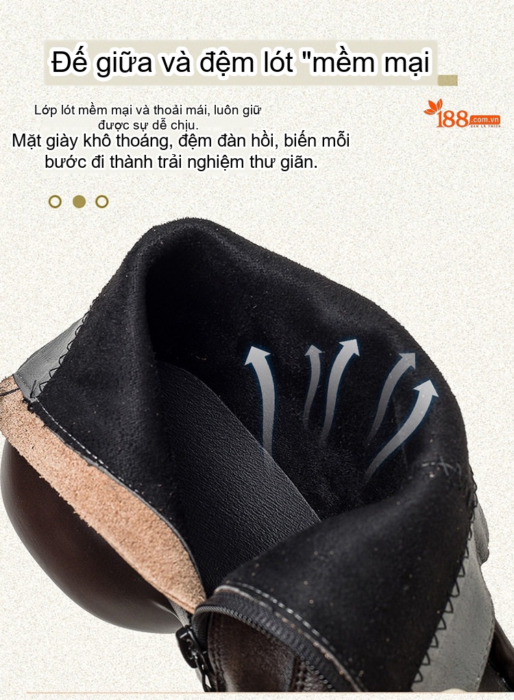 Boot Nữ Da Bò Cổ Ngắn Khóa Bên Chiều Cao Đế Khoảng 5cm Màu Nâu chi tiết 6