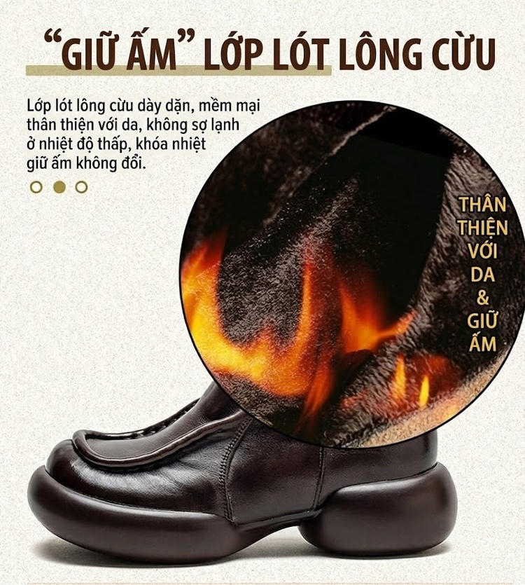 Boot Nữ Da Bò Cổ Ngắn Khóa Bên Chiều Cao Đế Khoảng 5cm Màu Nâu chi tiết 7