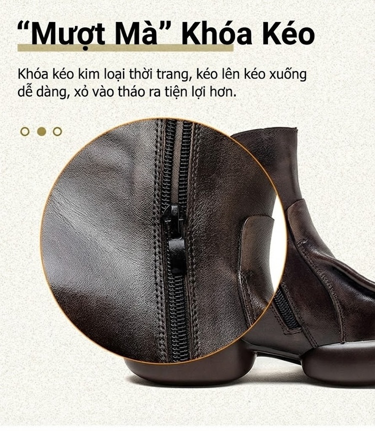 Boot Nữ Da Bò Cổ Ngắn Khóa Bên Chiều Cao Đế Khoảng 5cm Màu Nâu chi tiết 8