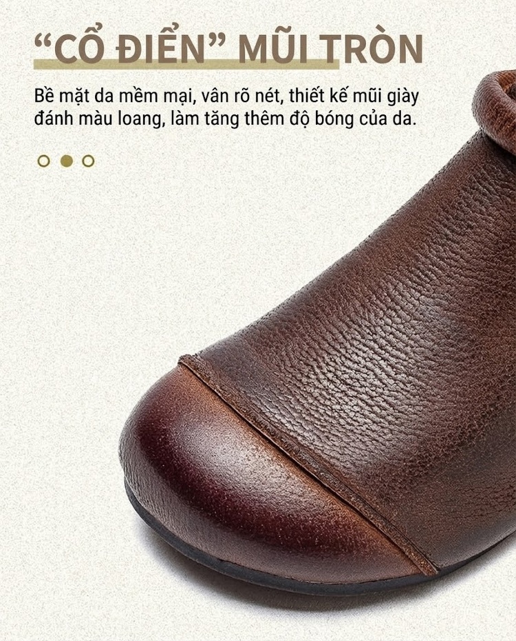 Boot Nữ Da Bò Cổ Ngắn Khóa Bên Hông Chiều Cao Đế Khoảng 1cm Màu Nâu chi tiết 4