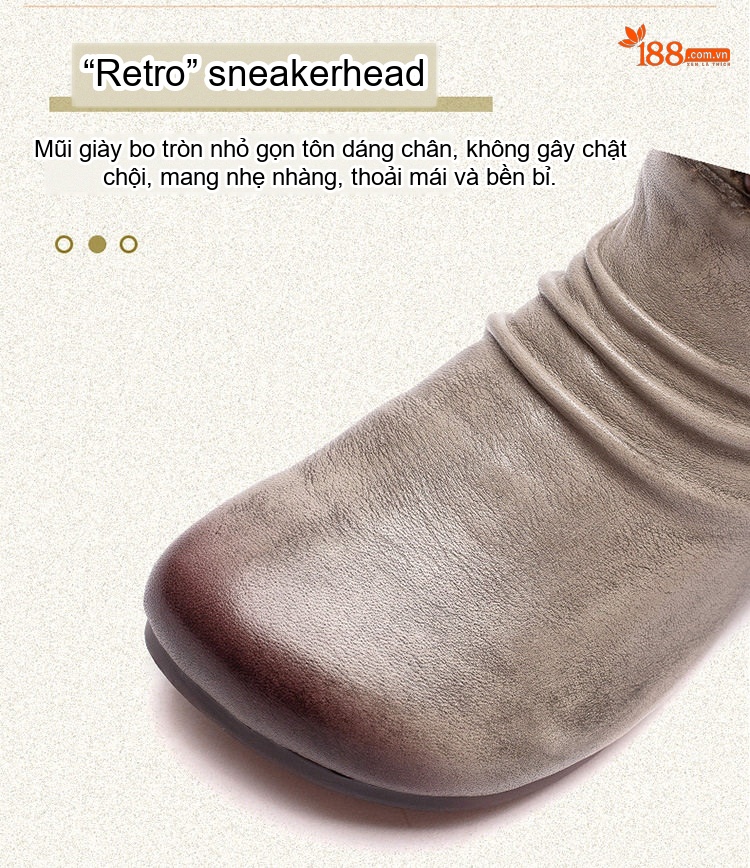 Boot Nữ Da Bò Cổ Ngắn Khóa Bên Hông Chiều Cao Đế Khoảng 2cm Phong Cách Retro Màu Nâu, Xám chi tiết 4