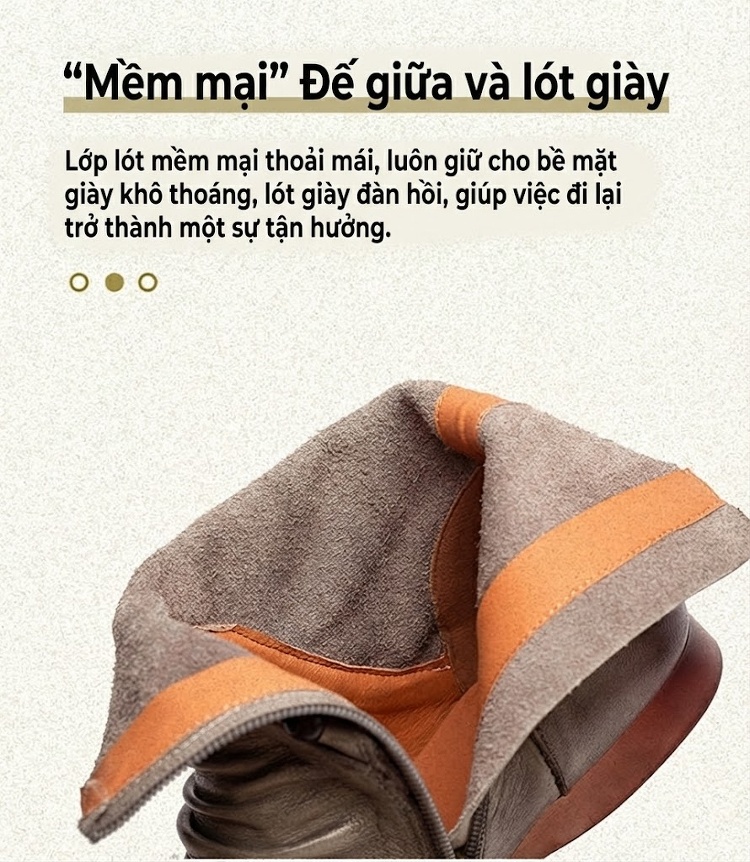 Boot Nữ Da Bò Cổ Ngắn Khóa Bên Hông Chiều Cao Đế Khoảng 2cm Phong Cách Retro Màu Nâu, Xám chi tiết 6