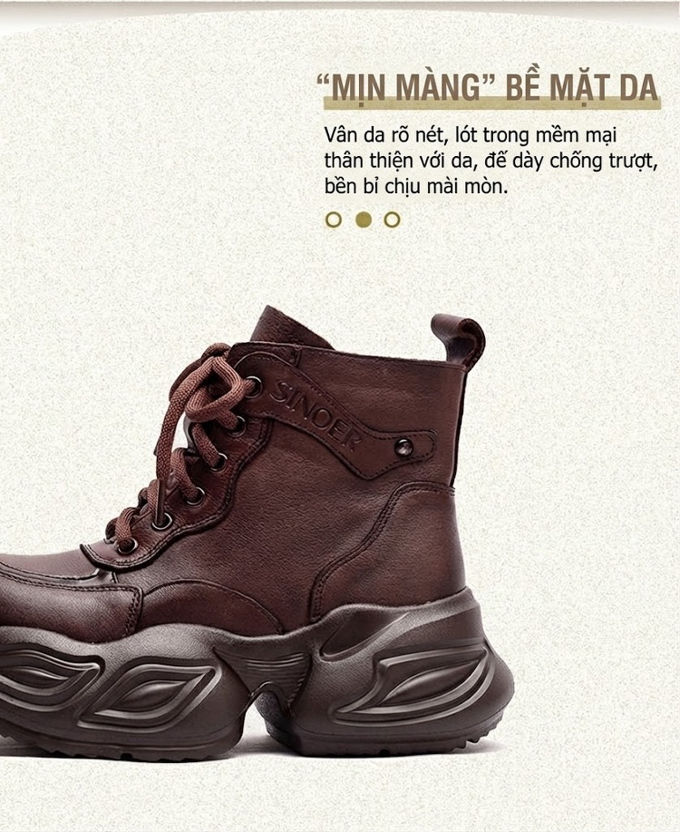 Boot Nữ Da Bò Cổ Ngắn Khóa Kéo Bên Hông Chiều Cao Đế Khoảng 5cm Màu Đen, Nâu chi tiết 3