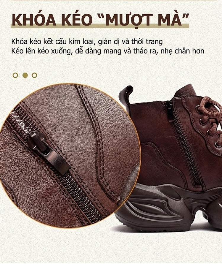 Boot Nữ Da Bò Cổ Ngắn Khóa Kéo Bên Hông Chiều Cao Đế Khoảng 5cm Màu Đen, Nâu chi tiết 7
