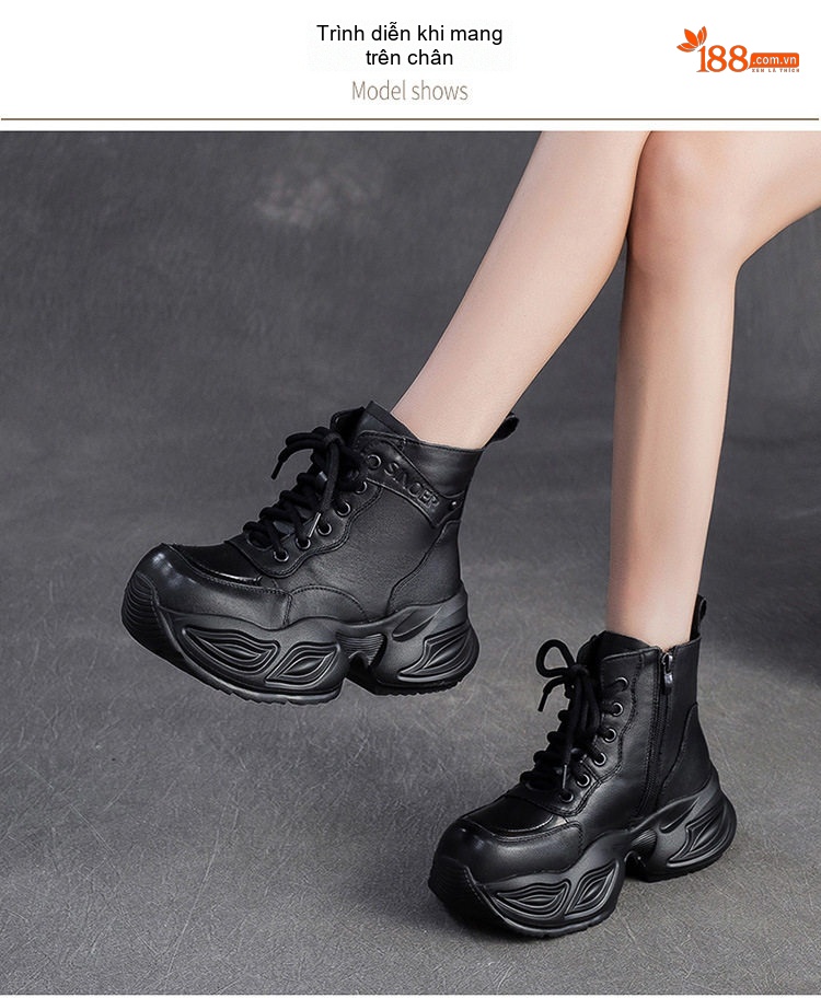 Boot Nữ Da Bò Cổ Ngắn Khóa Kéo Bên Hông Chiều Cao Đế Khoảng 5cm Màu Đen, Nâu chi tiết 8