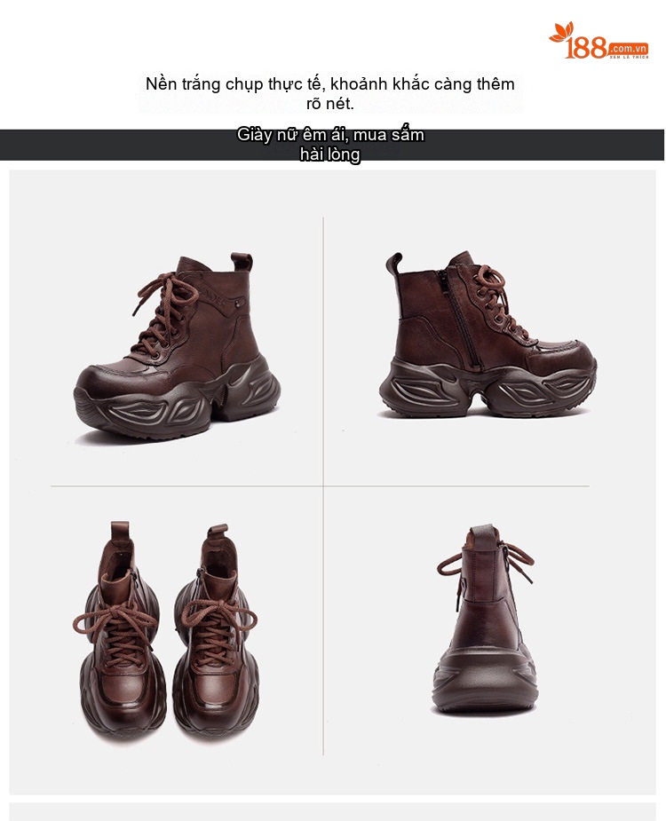 Boot Nữ Da Bò Cổ Ngắn Khóa Kéo Bên Hông Chiều Cao Đế Khoảng 5cm Màu Đen, Nâu chi tiết 17