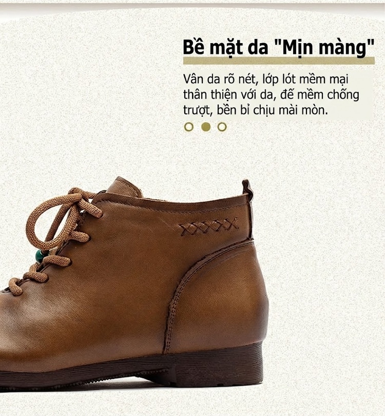 Boot Nữ Da Bò Cổ Ngắn Ôm Chân Phong Cách Retro Chiều Cao Đế Khoảng 3cm Màu Nâu chi tiết 3