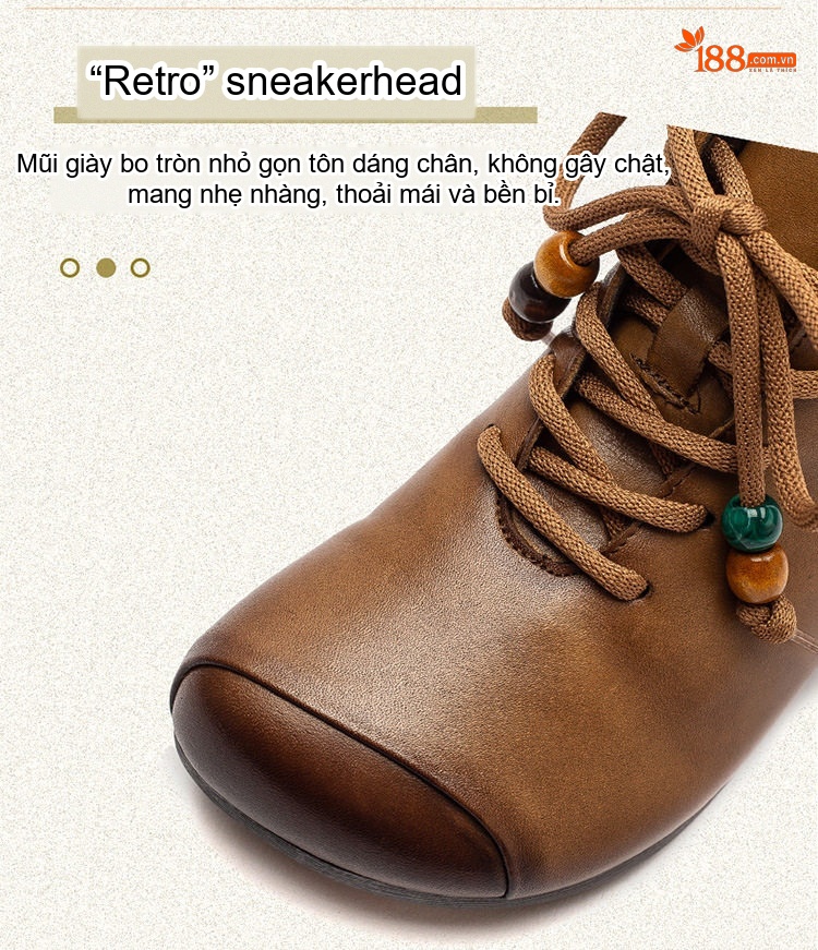 Boot Nữ Da Bò Cổ Ngắn Ôm Chân Phong Cách Retro Chiều Cao Đế Khoảng 3cm Màu Nâu chi tiết 4
