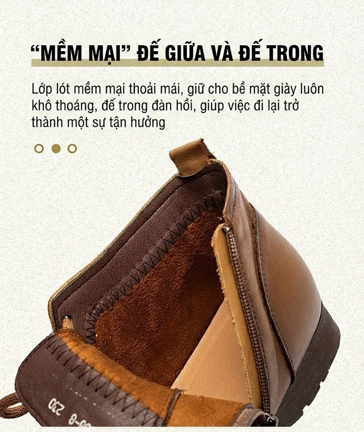 Boot Nữ Da Bò Cổ Ngắn Ôm Chân Phong Cách Retro Chiều Cao Đế Khoảng 3cm Màu Nâu chi tiết 6