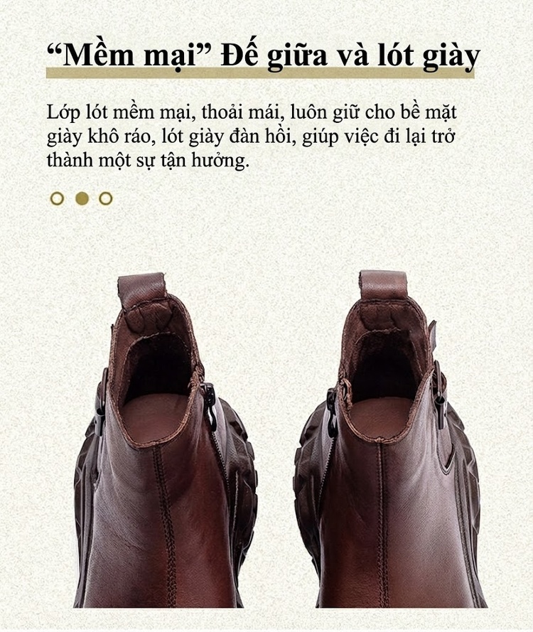 Boot Nữ Da Bò Cổ Ngắn Phong Cách Anh Quốc Chiều Cao Đế Khoảng 5cm Màu Đen, Nâu chi tiết 6