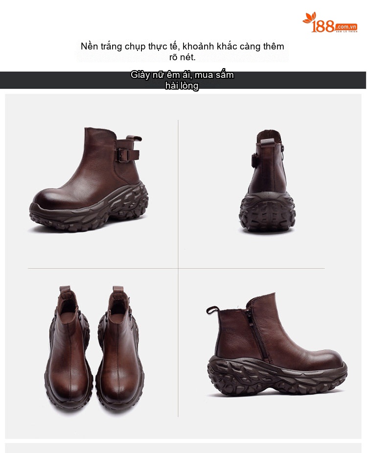 Boot Nữ Da Bò Cổ Ngắn Phong Cách Anh Quốc Chiều Cao Đế Khoảng 5cm Màu Đen, Nâu chi tiết 16