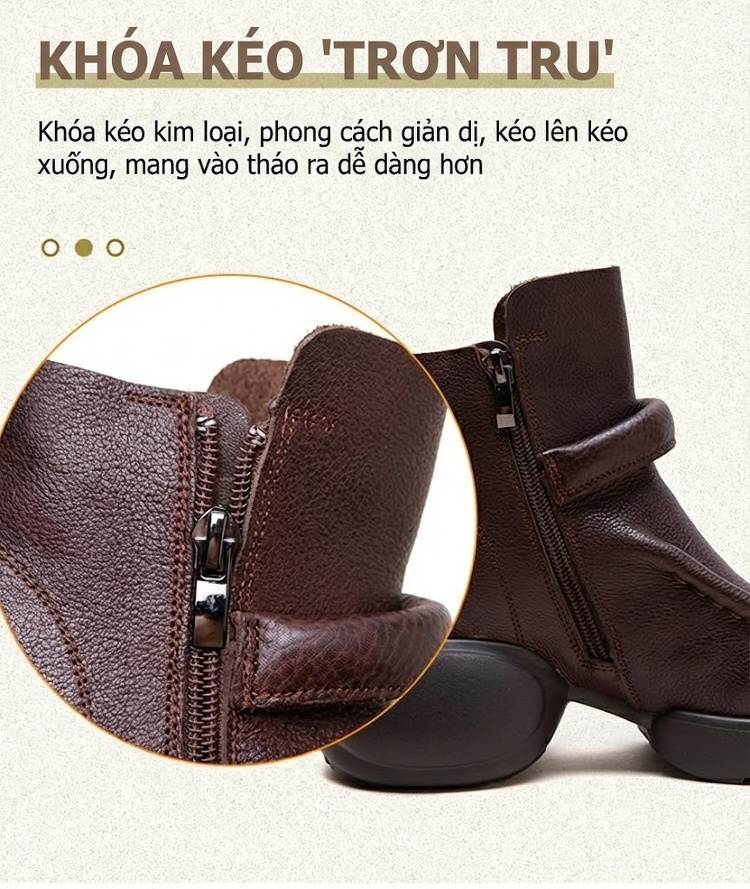 Boot Nữ Da Bò Cổ Ngắn Phong Cách Anh Quốc Chiều Cao Đế Khoảng 6cm Màu Đen, Nâu chi tiết 7