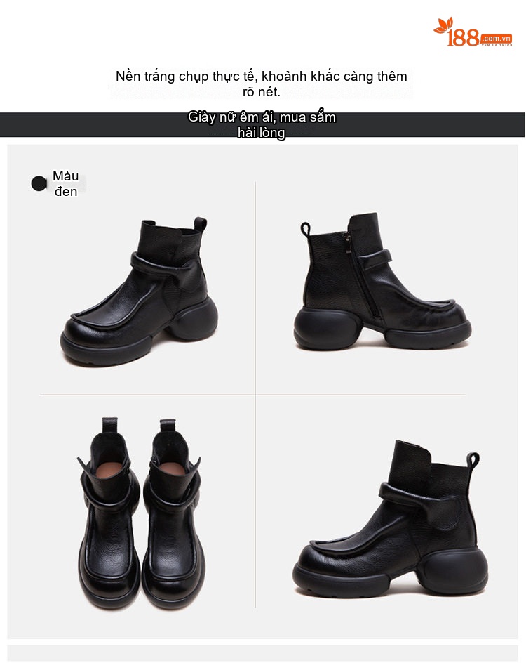 Boot Nữ Da Bò Cổ Ngắn Phong Cách Anh Quốc Chiều Cao Đế Khoảng 6cm Màu Đen, Nâu chi tiết 17