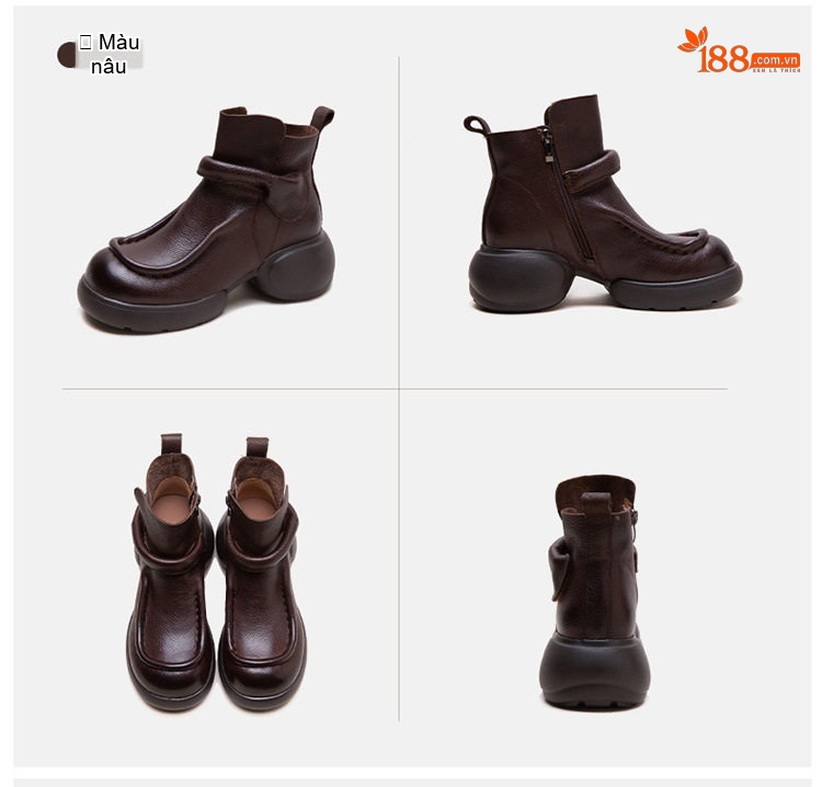 Boot Nữ Da Bò Cổ Ngắn Phong Cách Anh Quốc Chiều Cao Đế Khoảng 6cm Màu Đen, Nâu chi tiết 18