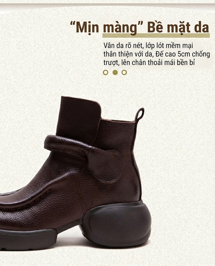 Boot Nữ Da Bò Cổ Ngắn Phong Cách Anh Quốc Chiều Cao Đế Khoảng 6cm Màu Đen, Nâu chi tiết 3