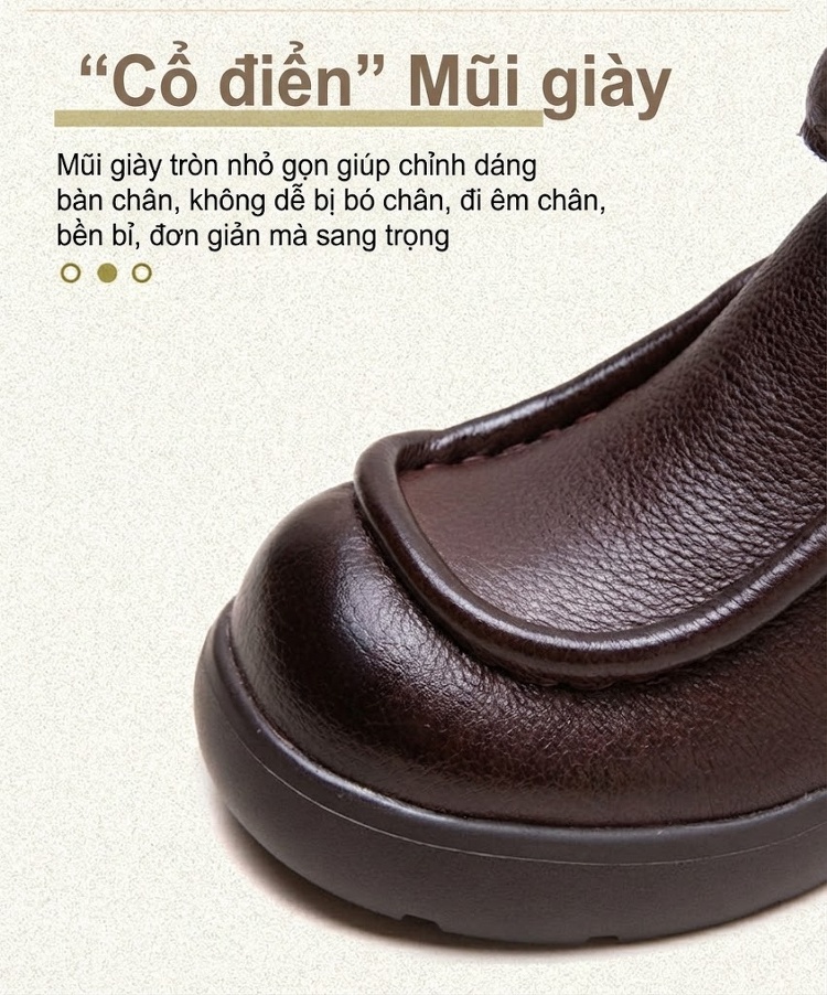 Boot Nữ Da Bò Cổ Ngắn Phong Cách Anh Quốc Chiều Cao Đế Khoảng 6cm Màu Đen, Nâu chi tiết 4