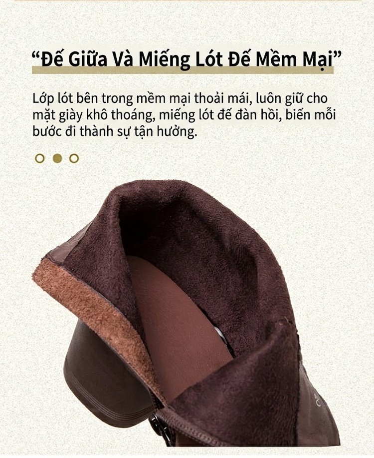 Boot Nữ Da Bò Cổ Ngắn Phong Cách Retro Chiều Cao Đế Khoảng 5cm Màu Đen, Nâu chi tiết 5