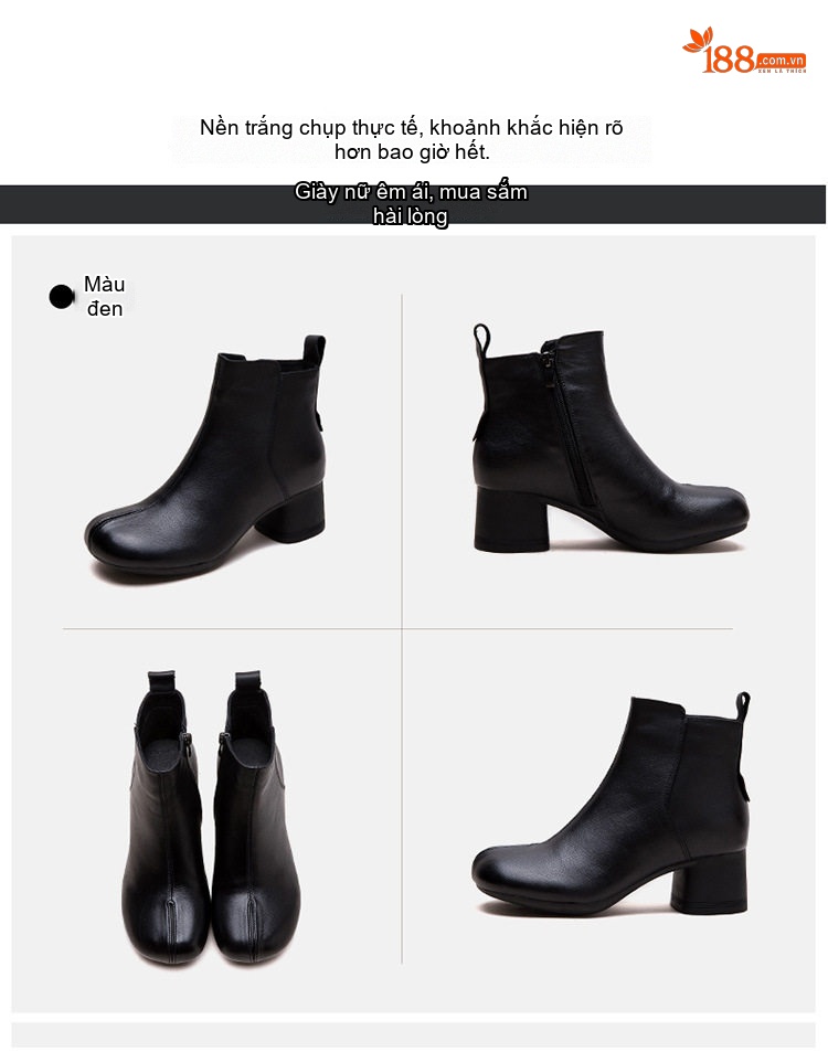 Boot Nữ Da Bò Cổ Ngắn Phong Cách Retro Chiều Cao Đế Khoảng 5cm Màu Đen, Nâu chi tiết 15
