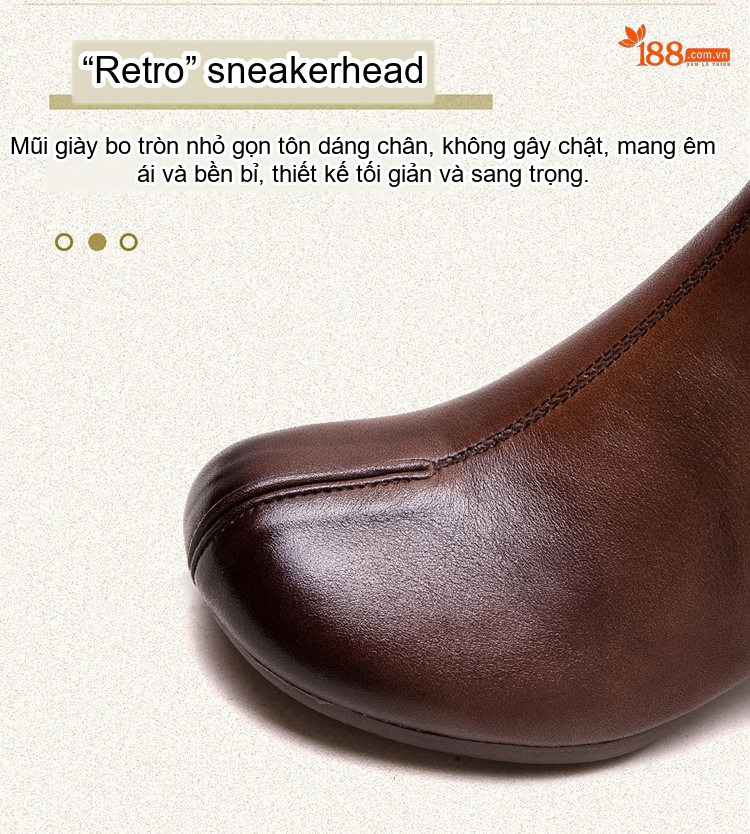 Boot Nữ Da Bò Cổ Ngắn Phong Cách Retro Chiều Cao Đế Khoảng 5cm Màu Đen, Nâu chi tiết 3