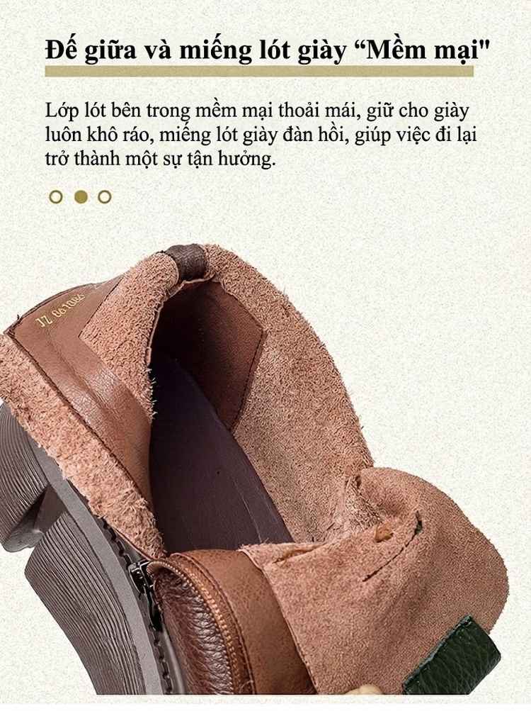 Boot Nữ Da Bò Cổ Thấp Dây Buộc Thiết Kế Phối Màu Chiều Cao Đế Khoảng 5cm Màu Đen, Đỏ, Nâu chi tiết 6