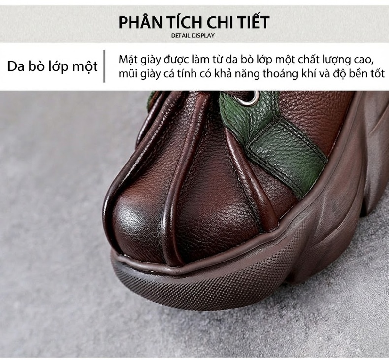 Boot Nữ Da Bò Dây Buộc Đế Bánh Mì Chiều Cao Đế Khoảng 5cm Màu Nâu, Đen, Xanh Lá chi tiết 5