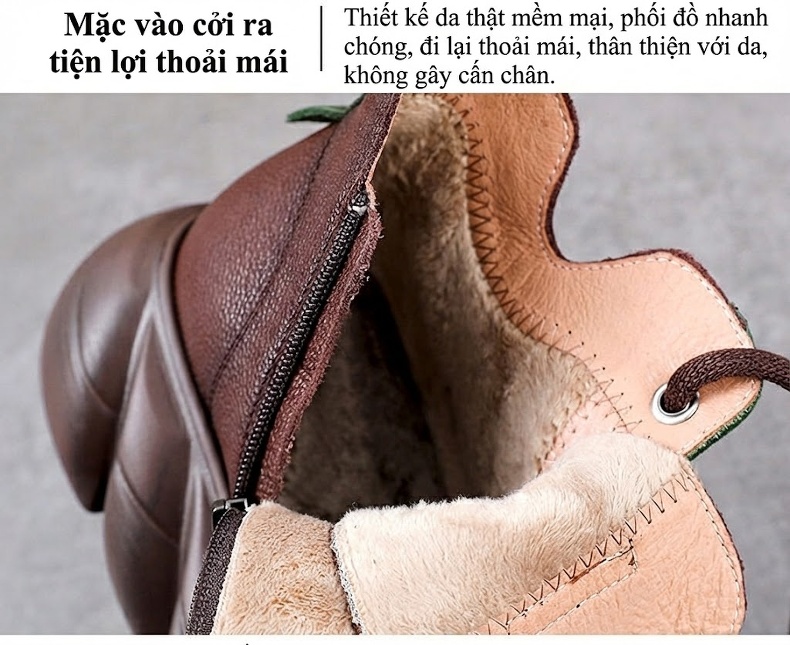 Boot Nữ Da Bò Dây Buộc Đế Bánh Mì Chiều Cao Đế Khoảng 5cm Màu Nâu, Đen, Xanh Lá chi tiết 7