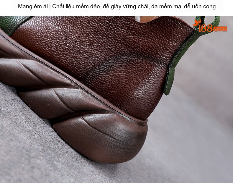 Boot Nữ Da Bò Dây Buộc Đế Bánh Mì Chiều Cao Đế Khoảng 5cm Màu Nâu, Đen, Xanh Lá chi tiết 9