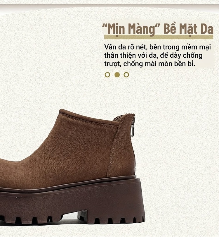 Boot Nữ Da Bò Đế Bánh Mì Chiều Cao Đế Khoảng 5cm Màu Nâu chi tiết 2