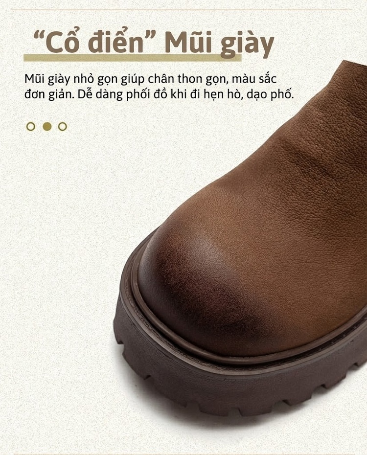 Boot Nữ Da Bò Đế Bánh Mì Chiều Cao Đế Khoảng 5cm Màu Nâu chi tiết 3