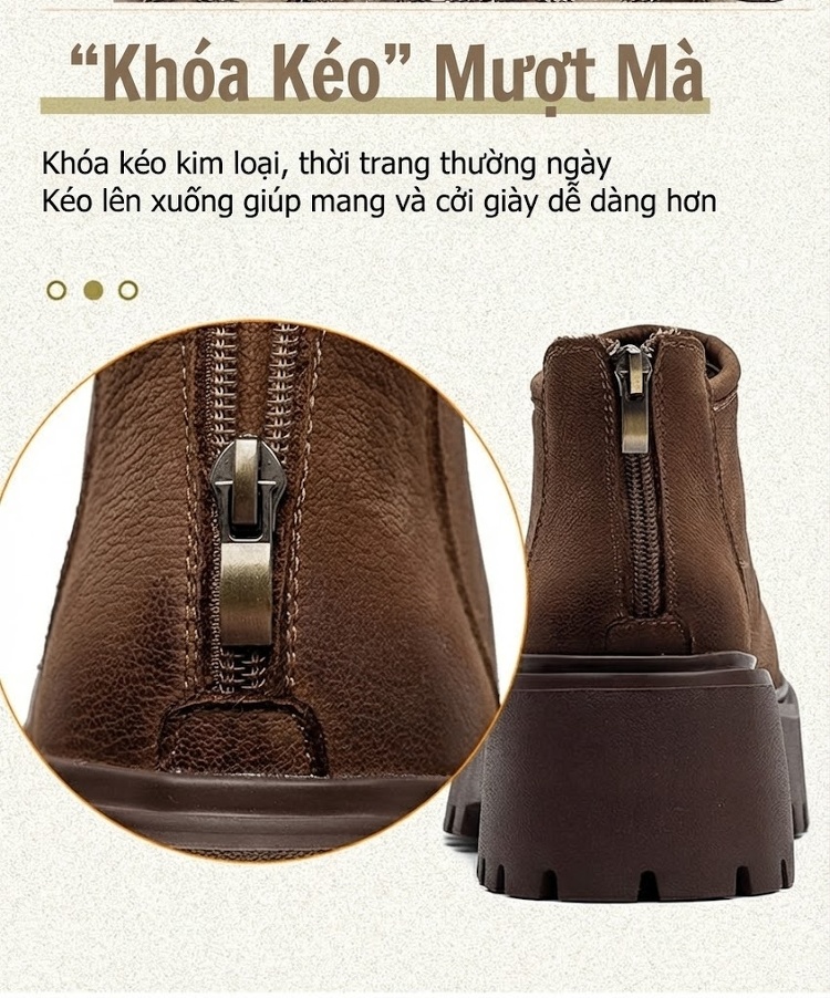 Boot Nữ Da Bò Đế Bánh Mì Chiều Cao Đế Khoảng 5cm Màu Nâu chi tiết 6