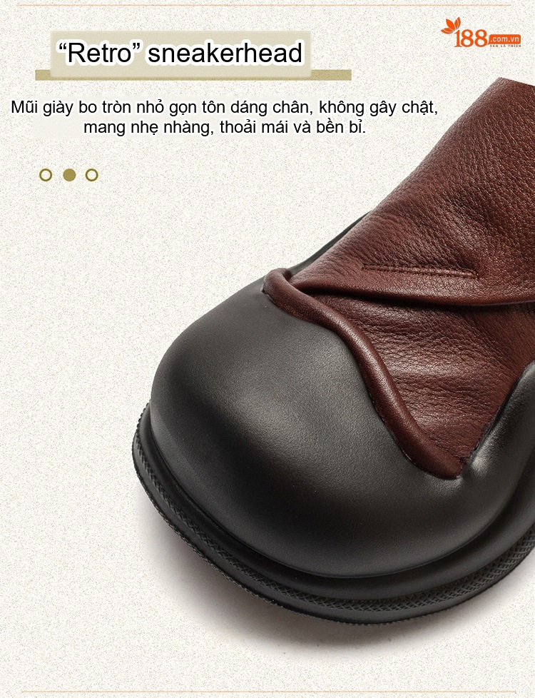 Boot Nữ Da Bò Đế Bánh Mì Chiều Cao Đế Khoảng 5cm Phong Cách Retro Màu Đen, Nâu chi tiết 3