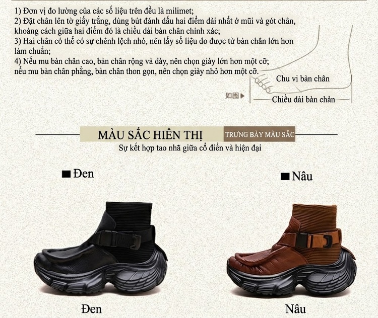 Boot Nữ Da Bò Đế Bánh Mì Chiều Cao Đế Khoảng 6cm Phong Cách Vintage Màu Đen, Nâu chi tiết 2